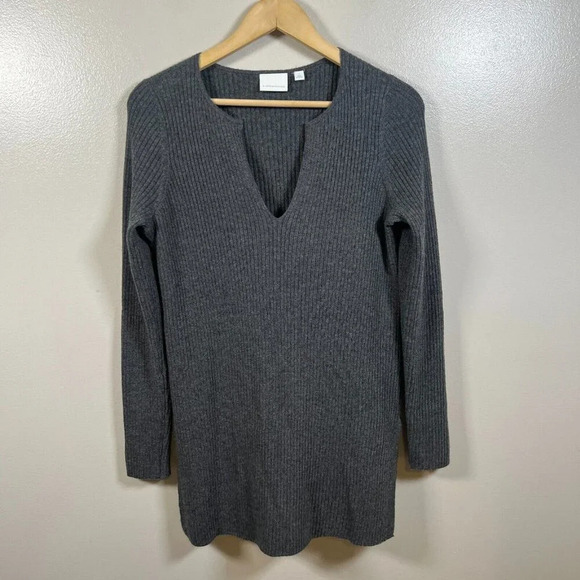 Ett:twa Anthropologie Amrita Tunic Sweater Size Small Gray Ribbed Wool Blend - Picture 2 of 10